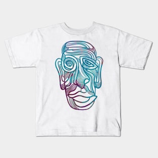Abstract face line drawing in blues and purples Kids T-Shirt
